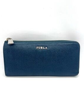 Furla Blue Saffiano Leather Zip Around Wallet Continental